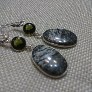 Natural VARICSITE JASPER & OLIVE TOPAZ Handmade Sterling 925 Dangle Earring 651C